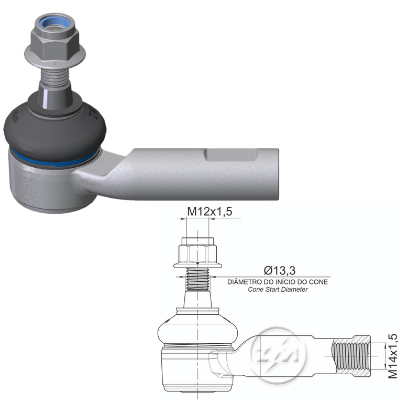 TERMINAL EXTERNA DIRECCION AUDI A1, A2 09-10 SEAT CORDOBA 01-02 SKODA FABIA 99-14 VOLKS FOX 02-03 GOL 08-09 M12-1,50 93mm 84N.m