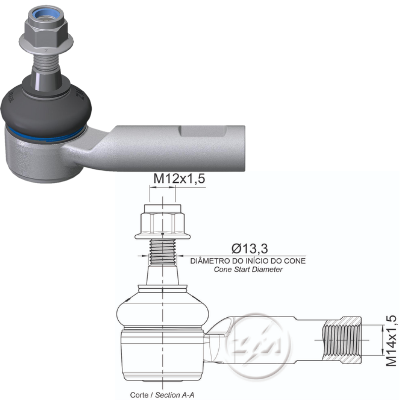 TERMINAL EXTERNA DIRECCION AUDI A1, A2 99-00 SEAT CORDOBA 01-02 SKODA FABIA 99-14 VW FOX 03-04 GOL09-10 M12-1,50 93mm 84N.m 86Nm