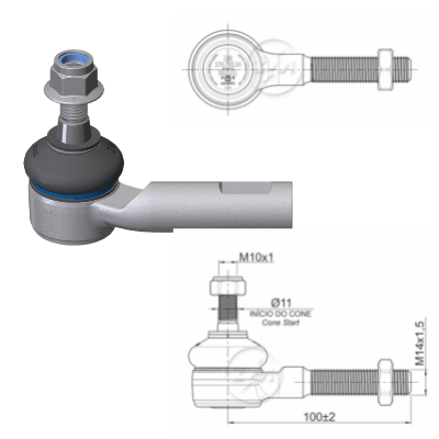 TERMINAL EXTERNA DIRECCION VW GOL 80-06 PARATI 82-06 SAVEIRO 82-06 M14-1,50 100mm 51N.m 86N.m