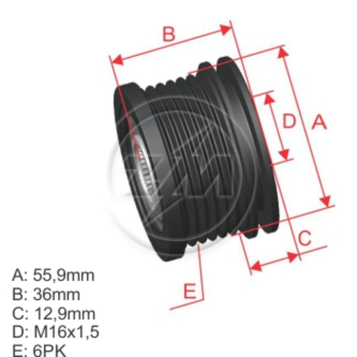 [96.000.12] POLEA RUEDA LIBRE 6X16