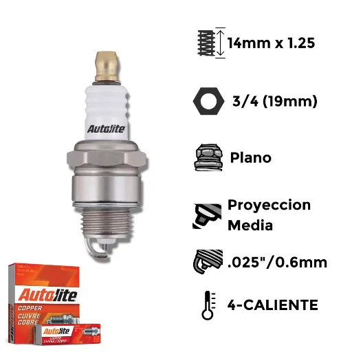 [A2974] Bujías Autolite Cobre Níquel Estándar X4 - NGK BPMR7A BOSCH 7544/7545 DENSO K20HR‑U11 CHAMPION CJ6Y