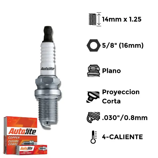 [AL-A3949] Bujías ​Autolite Cobre Doble Platino X4 - NGK B6HS BOSCH W175T1 CHAMPION RC21