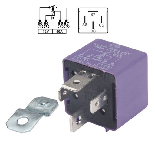 [TRA113112] RELE AUXILIAR 4 PATAS CON DIODO 50A RENAULT 12V  2 PATAS MEDIANAS