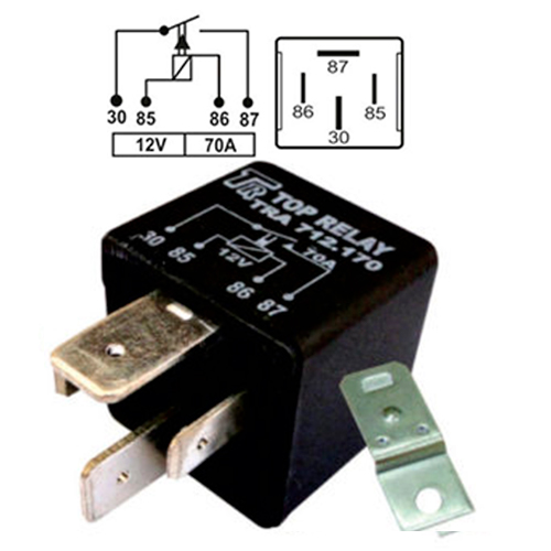 [TRA712170] RELE AUXILIAR DE POTENCIA 4 PATAS CON SOPORTE METALICO 12V 70A
