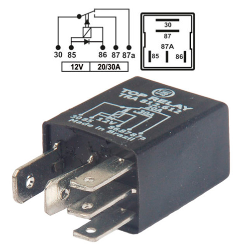 [TRA812612] MINIRELE AUXILIAR 5 PATAS CON DIODO 12V 20/30A