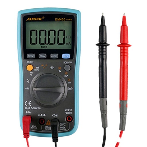 [TOOL-DM400] MULTIMETRO PANTALLA DIGITAL VOLTAJE CORRIENTE AC DC RESISTENCIA CAPACITANCIA DIODO Y PRUEBA DE CONTINUIDAD FRECUENCIA RANGO 6000