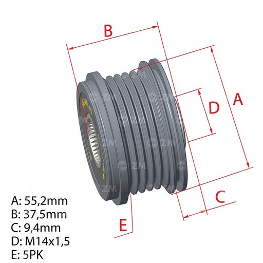[ZM-96.005.45] Polea Rueda Libre Fiat Punto (199) 2012 Uno 1.0 1.3 Opel Corsa 09-14 55257677 5X14