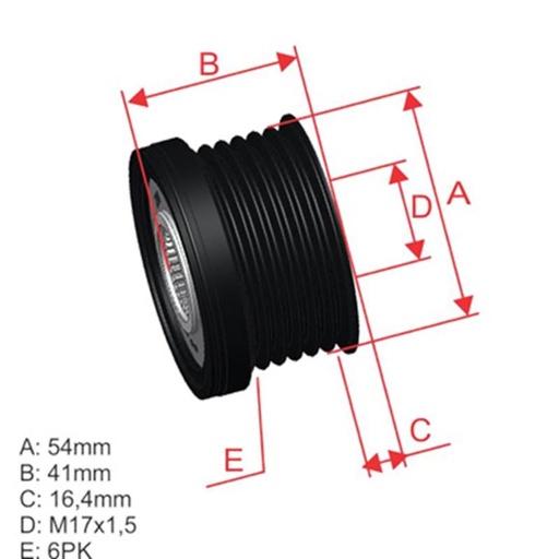 [ZM-96.005.17] Polea Rueda Libre Fiat Punto Bravo 1.6 2.0 Punto Stilo 6X17 77363948 1210411140 5528