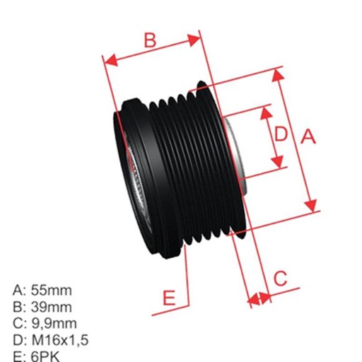 [ZM-96.012.07] Polea Rueda Libre Hiundai Ix35 Santafe 2.0 Tucson 2.0 Kia Sorento 2.0 Sportage 2.0 6X16 373222F000 96.012.07 5593