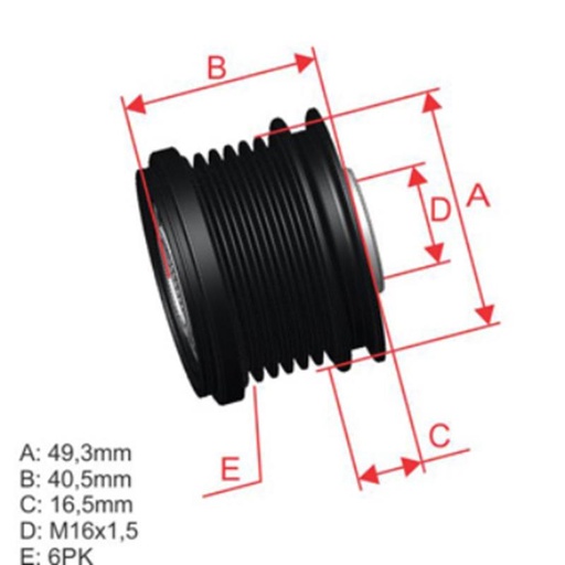 [ZM-96.012.12] Polea Rueda Libre Citroen C3 C4 C5 1.6 Mini Cooper Nissan Qashqai Xtrail Peugeot 208 308 6X16 231009136R 12317576515