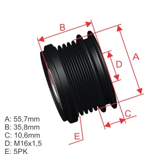 [ZM-96.000.74] Polea Rueda Libre Volvo C70 Ii V40 C30 S40 V40 V50 5X16 0121615014 6M5T10300Sa 30773111 36000613 36001497