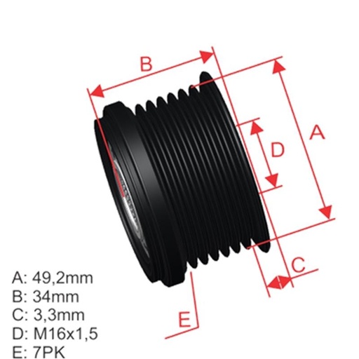 [ZM-96.000.75] Polea Rueda Libre Bmw E81 E87 E88 E82 E90 E93 E92 Touring E91 X5 3.0 7X16 12317560678 0121C00401 Oap7084 5633