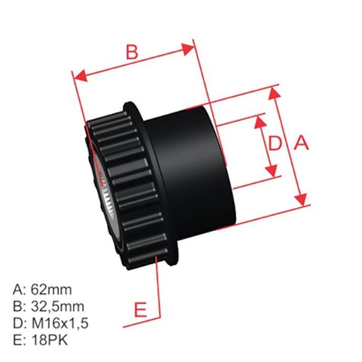 [ZM-96.000.90] Polea Rueda Libre Volkswagen Touareg 2.5 Transporter T5 2.5 Volvo Xc90 18X16 070903201C 070903201E 5533