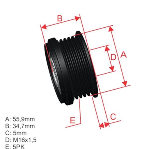 [ZM-96.000.04] Polea Rueda Libre Audi A4 A9 1.9 Skoda Felicia 1.9 Volkswagen Golf 5X16 028903119An F00M991390 5382