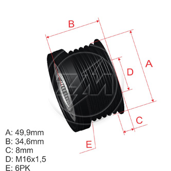 [ZM-96.000.44] Polea Rueda Libre Renault Laguna Ii Megane Ii 1.9 Volkswagen Golf Plus 1.6 6X16 F00M147767 F00M147957