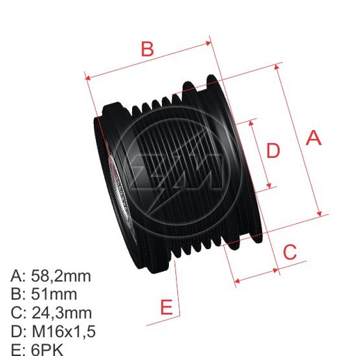[ZM-96.000.54] Polea Rueda Libre Volvo S60 S80 V60 V70 Xc60 2.0 10-11 Ford Galaxy 2.0 6X16 31285489 F00M349903 F00M391150