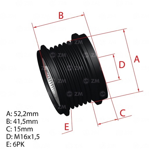 [ZM-96.001.14] Polea Rueda Libre Nissan Infinity Q50 Q60 Mercedes Benz C-Class E-Class 6X16 23151Hg00A F00M591105 2741550415 57543