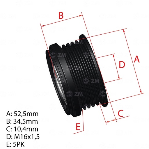 [ZM-96.001.15] Polea Rueda Libre Mercedes Benz Clase A Clase B Clase C Convertible Cla Gla 5X16 2701550015 2701550115