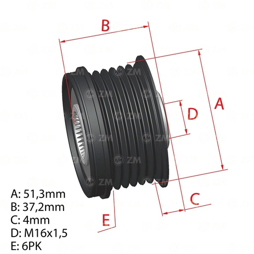 [ZM-96.012.48] Polea Rueda Libre Ford Focus Iii Galaxy Volvo S60 S80 V40 V60 6X16 Am5Q10A352Aa 30659849 31288893 1003808 (Copia)