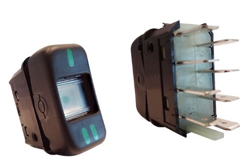 [K-3941001] Interruptor De Tecla Buses Marcopolo 2 Posiciones-Indicador De Posicion-Sin Retorno- Con Dos Indicadores Del Nivel De Otra Posicion  8P 12V