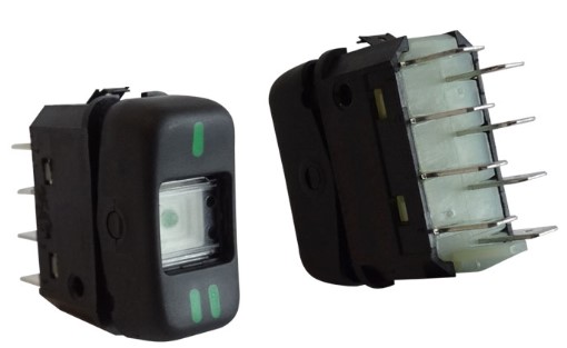 [K-3941002] Interruptor De Tecla Buses Marcopolo 2 Posiciones-Indicador De Posicion-Sin Retorno- Con Dos Indicadores Del Nivel De Otra Posicion  8P 24V